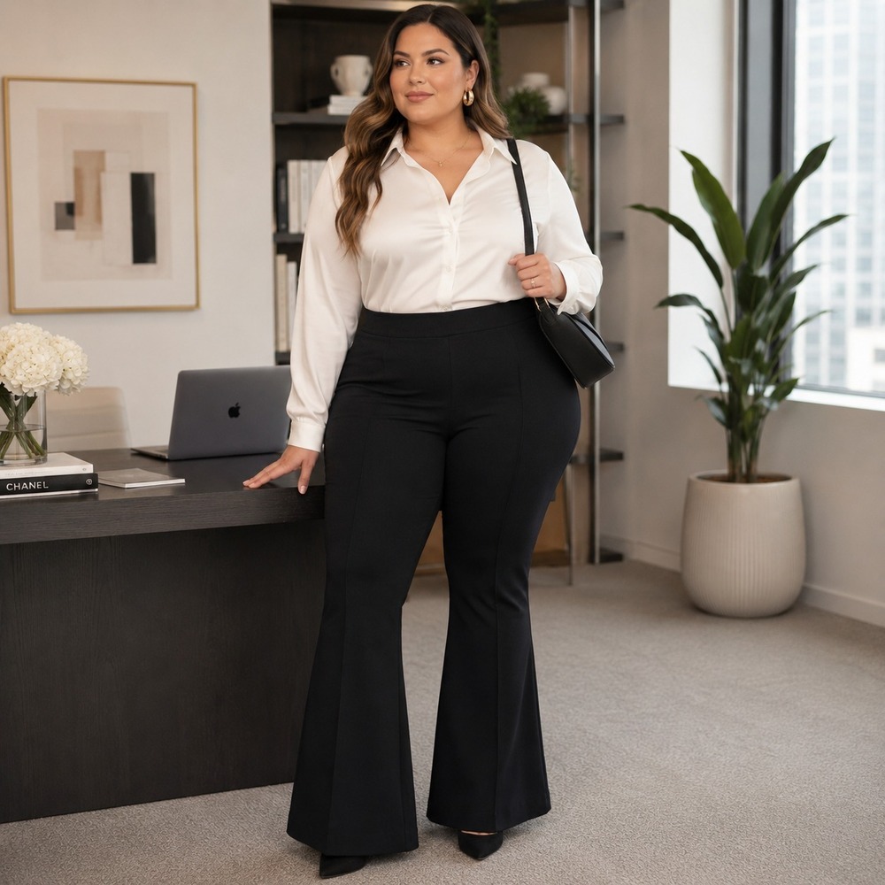 Spanx Ponte Flare Pants Plus Size 3X Petite Black Pull On Stretch Career